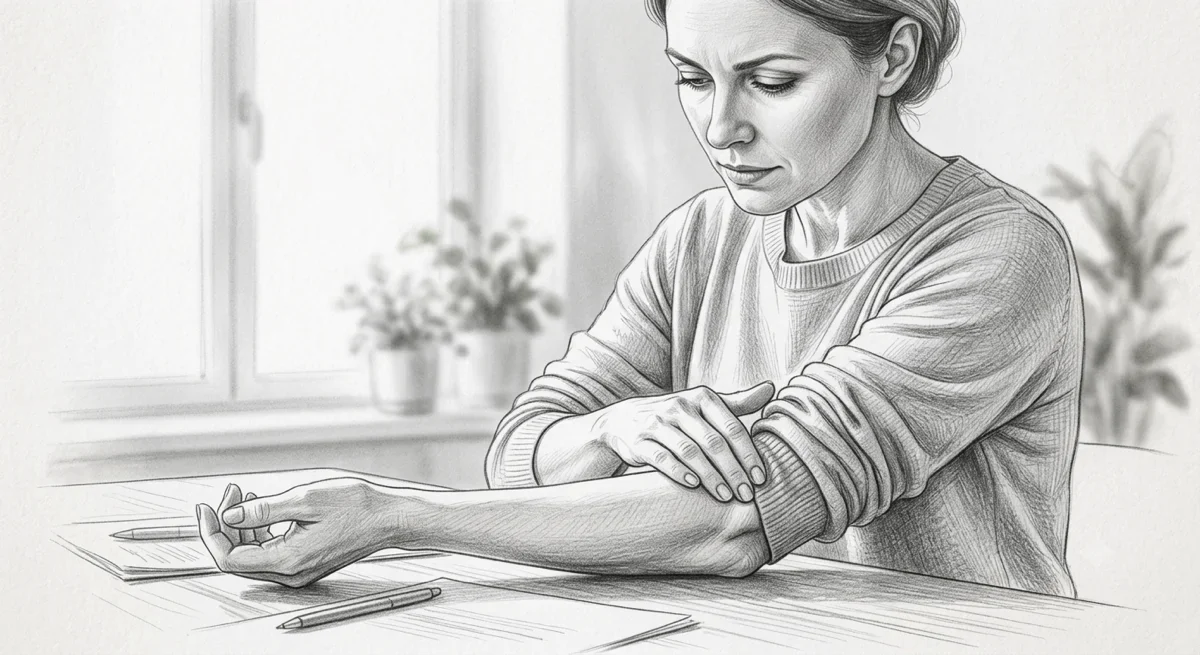 Pencil sketch illustrating the fascial approach to elbow, wrist and hand pain