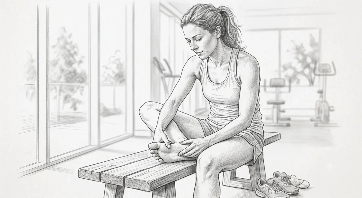 Pencil sketch of a person with heel and foot pain