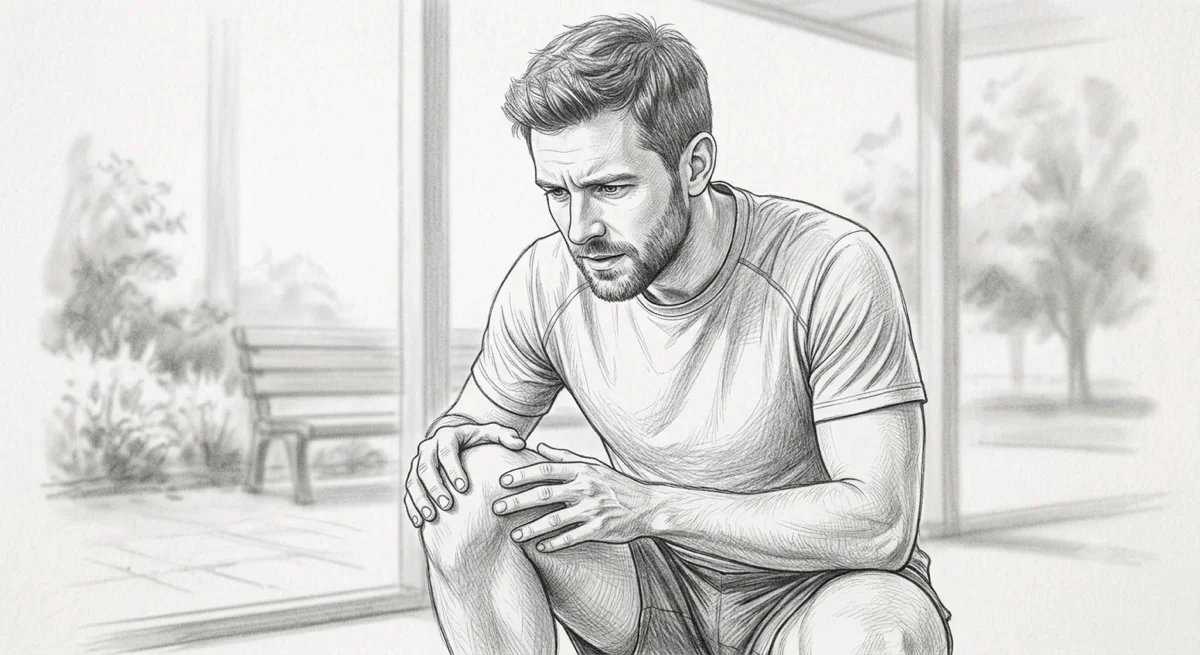 Pencil sketch illustrating the fascial approach to knee pain