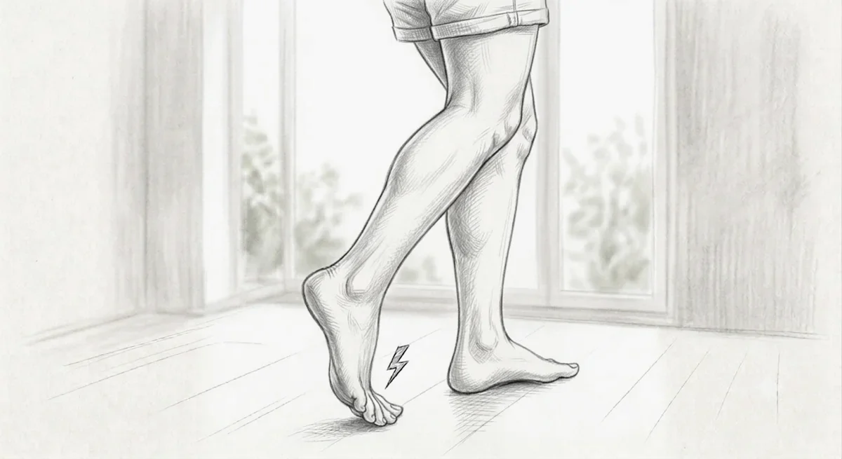 Pencil sketch showing the kinetic chain from the big toe to the knee and hip
